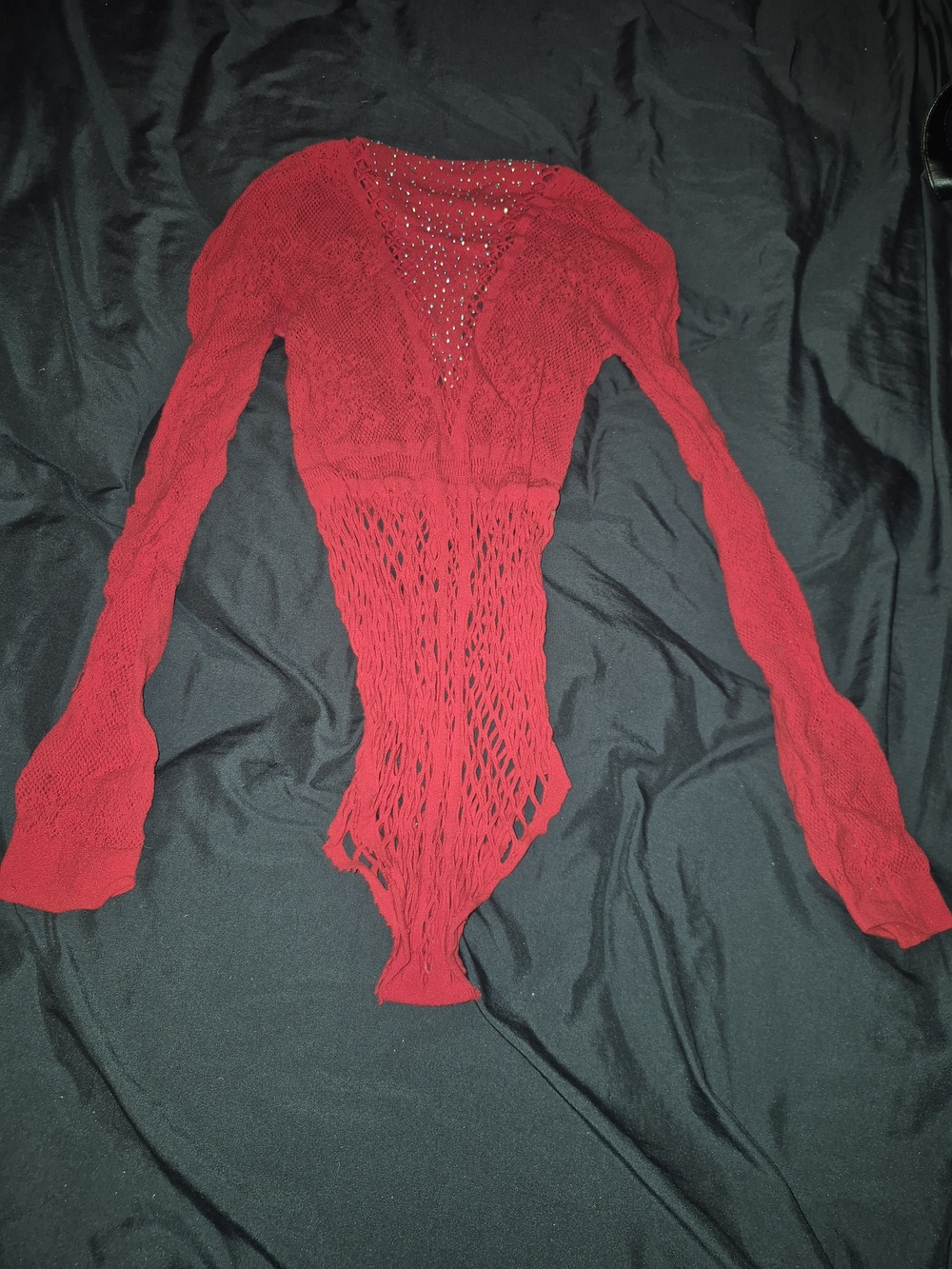 Red Fishnet Bodysuit W Devil Horns